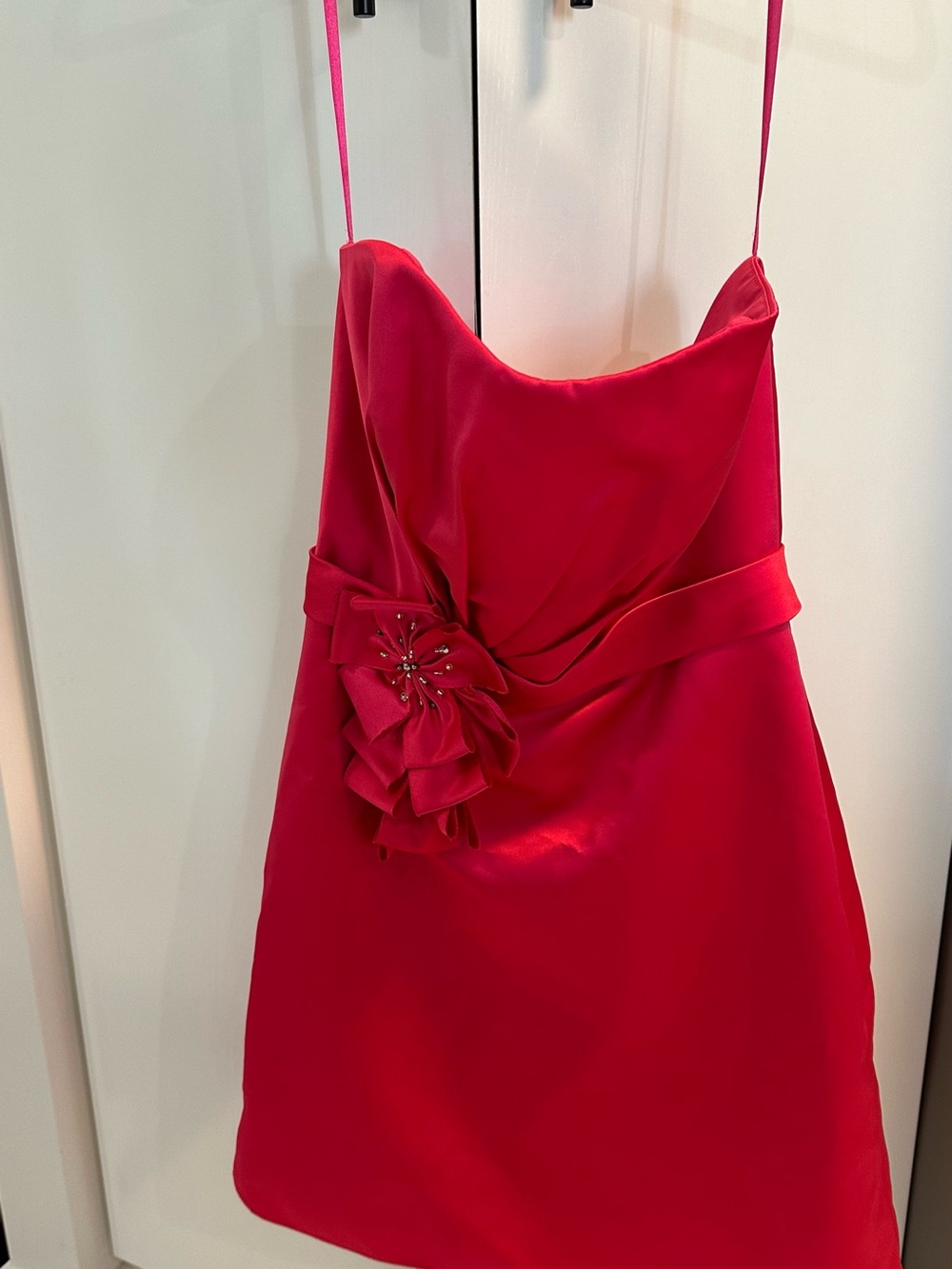 Allure Bridals Hot Pink Strapless Satin Dress with Flower Accent
